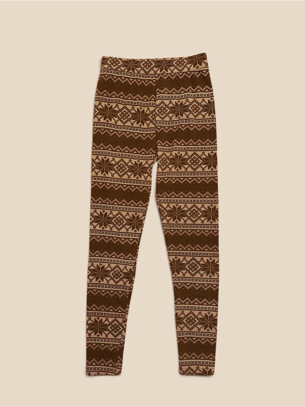 Shosho Brown Fair Isle Fleece Lined Leggings Nordic Snowflake S